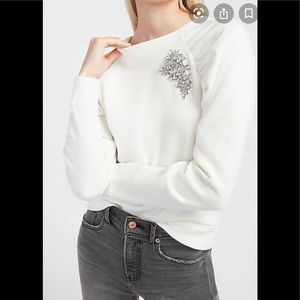 Ruched sleeve crew neck sweatshirt